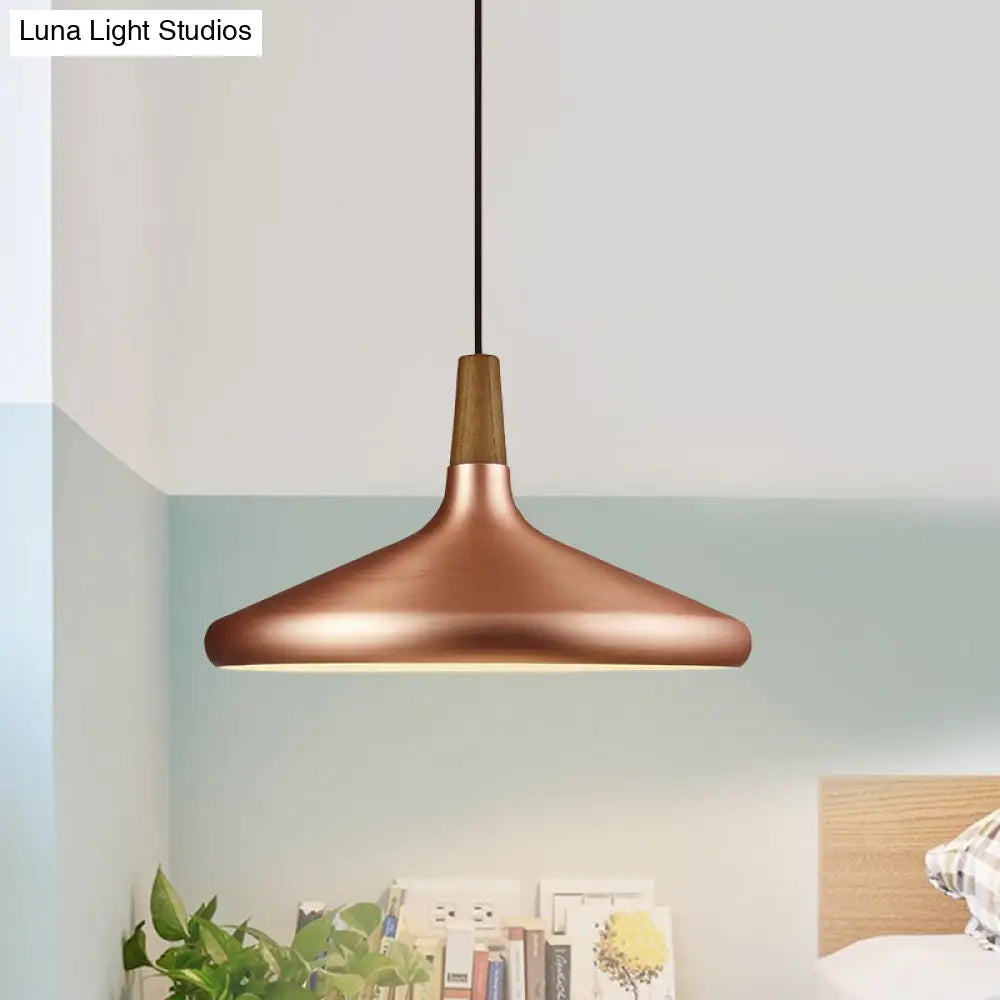 Flared Aluminum Pendant Light - Industrial Style Rose Gold Finish 1 Head 7 10.5 16 Width Ideal For