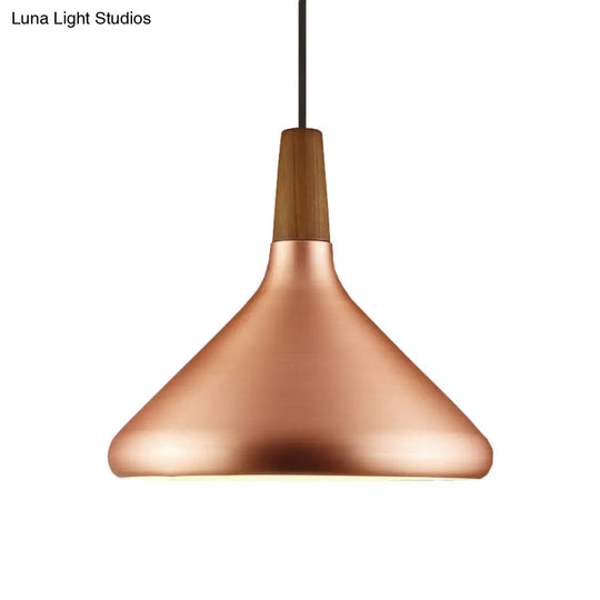 Flared Aluminum Pendant Light - Industrial Style Rose Gold Finish 1 Head 7 10.5 16 Width Ideal For