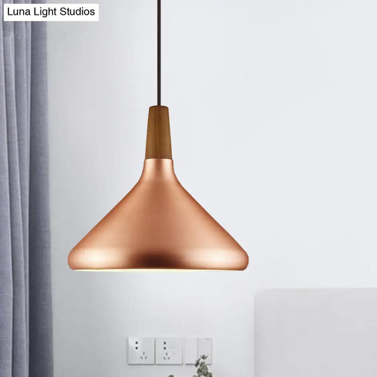 Flared Aluminum Pendant Light - Industrial Style Rose Gold Finish 1 Head 7 10.5 16 Width Ideal For