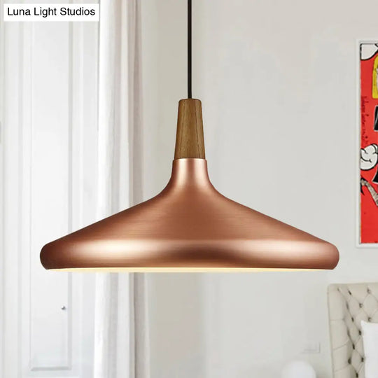 Flared Aluminum Pendant Light - Industrial Style Rose Gold Finish 1 Head 7 10.5 16 Width Ideal For