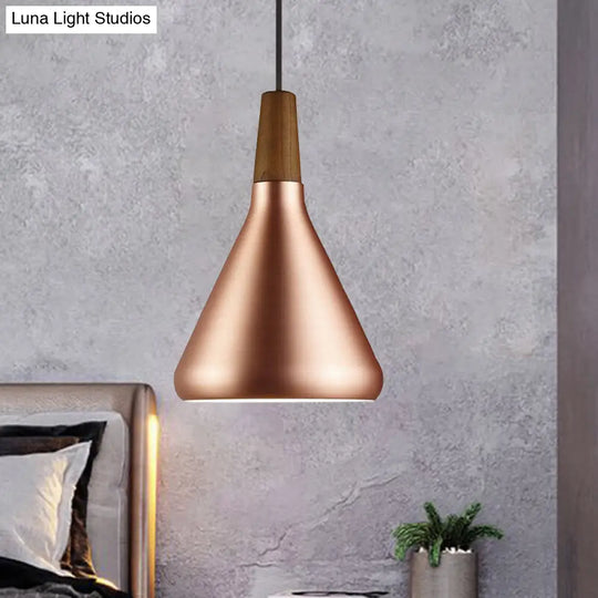 Flared Aluminum Pendant Light - Industrial Style Rose Gold Finish 1 Head 7 10.5 16 Width Ideal For