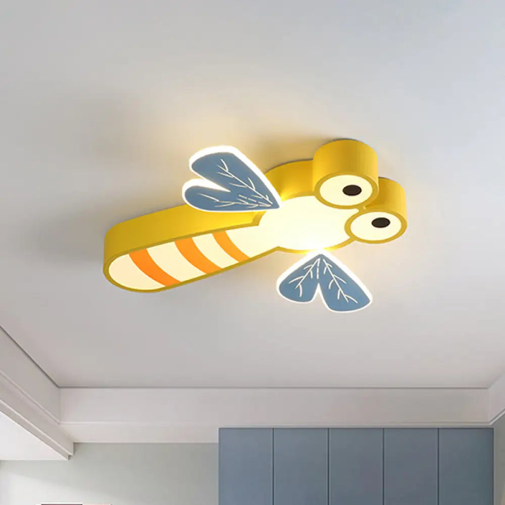 Dragonfly Bedroom Flushmount Light: Acrylic Led Cartoon Ceiling Lamp In Pink/Yellow Yellow