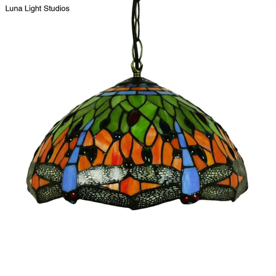 Mediterranean Blue/Green Stained Glass Dragonfly Chandelier Pendant - Kitchen Lighting 1/2 Lights