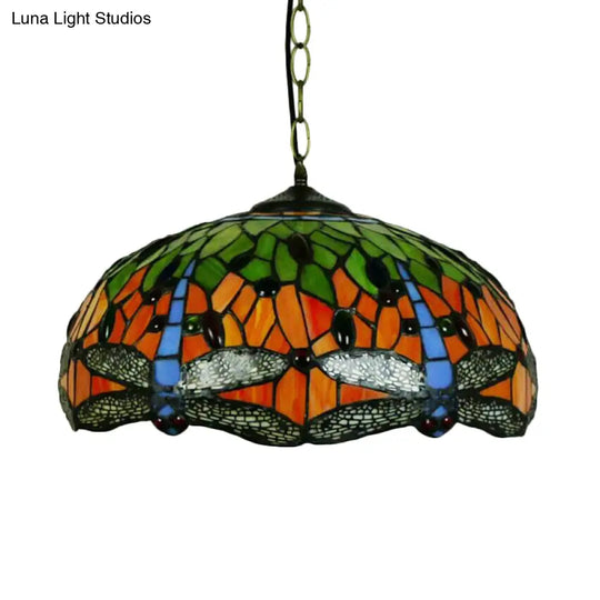 Dragonfly Chandelier Pendant - Mediterranean Blue/Green Stained Glass Kitchen Lighting 1/2 Lights