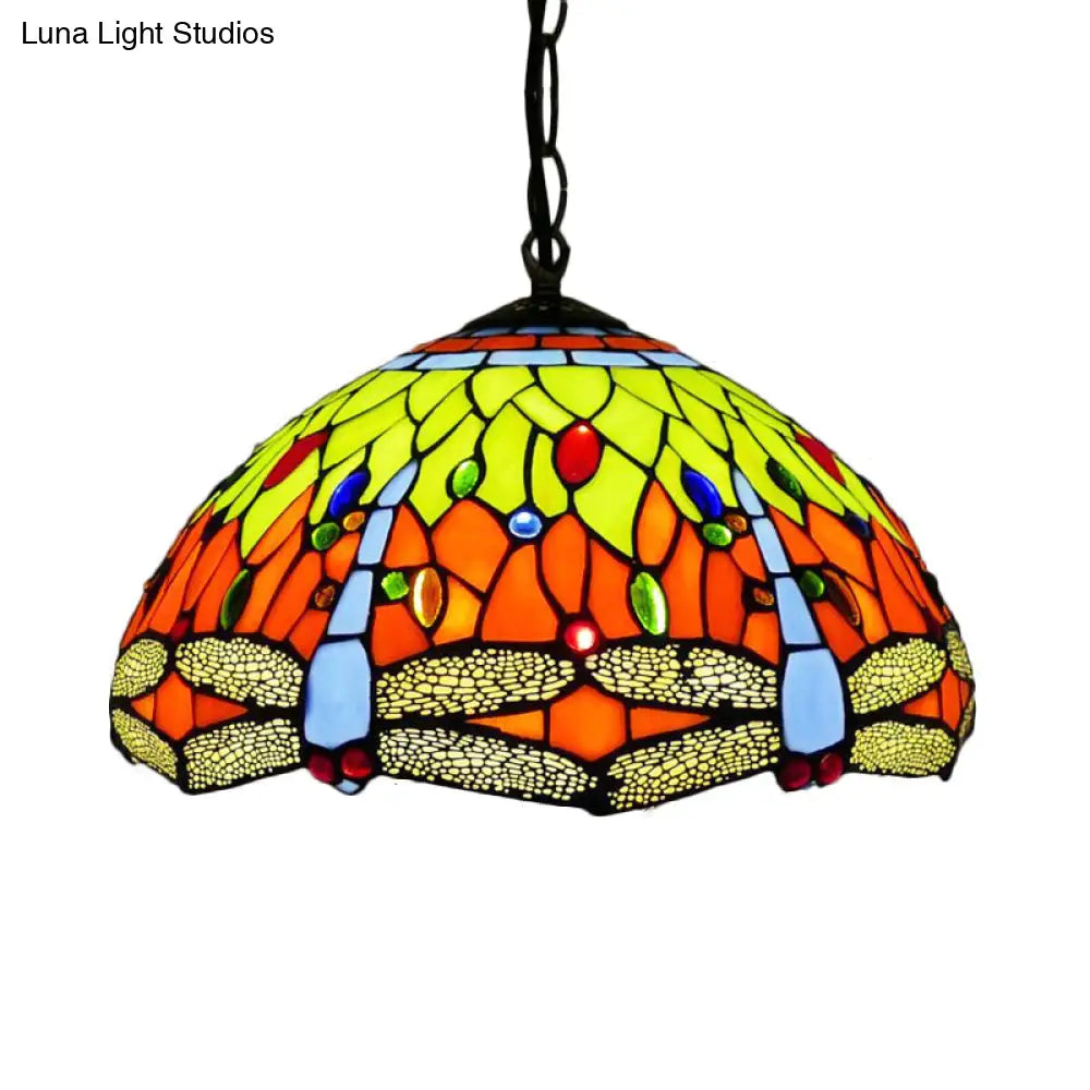 Mediterranean Blue/Green Stained Glass Dragonfly Chandelier Pendant - Kitchen Lighting 1/2 Lights 1