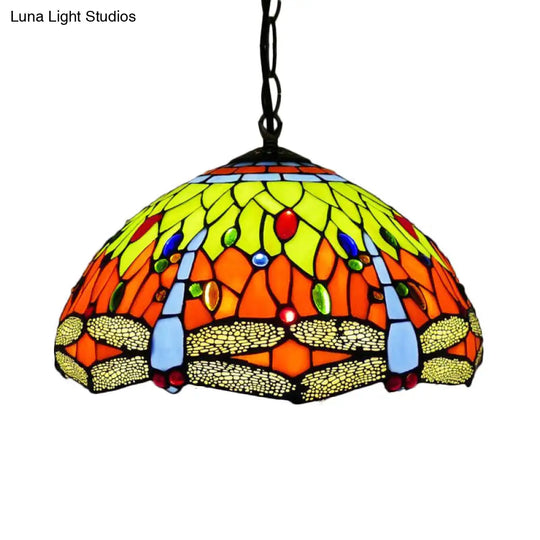 Mediterranean Blue/Green Stained Glass Dragonfly Chandelier Pendant - Kitchen Lighting 1/2 Lights 1