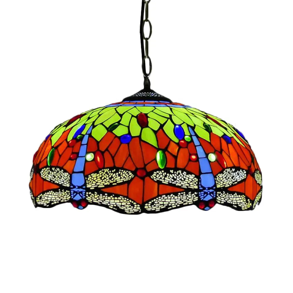 Dragonfly Chandelier Pendant - Mediterranean Blue/Green Stained Glass Kitchen Lighting 1/2 Lights 2