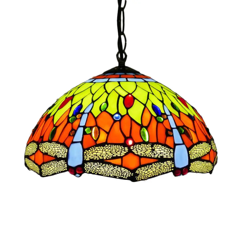 Dragonfly Chandelier Pendant - Mediterranean Blue/Green Stained Glass Kitchen Lighting 1/2 Lights 1