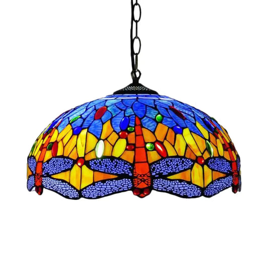 Dragonfly Chandelier Pendant - Mediterranean Blue/Green Stained Glass Kitchen Lighting 1/2 Lights 2