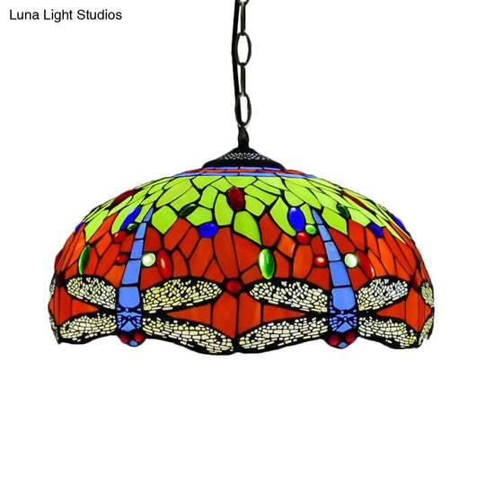 Mediterranean Blue/Green Stained Glass Dragonfly Chandelier Pendant - Kitchen Lighting 1/2 Lights 2