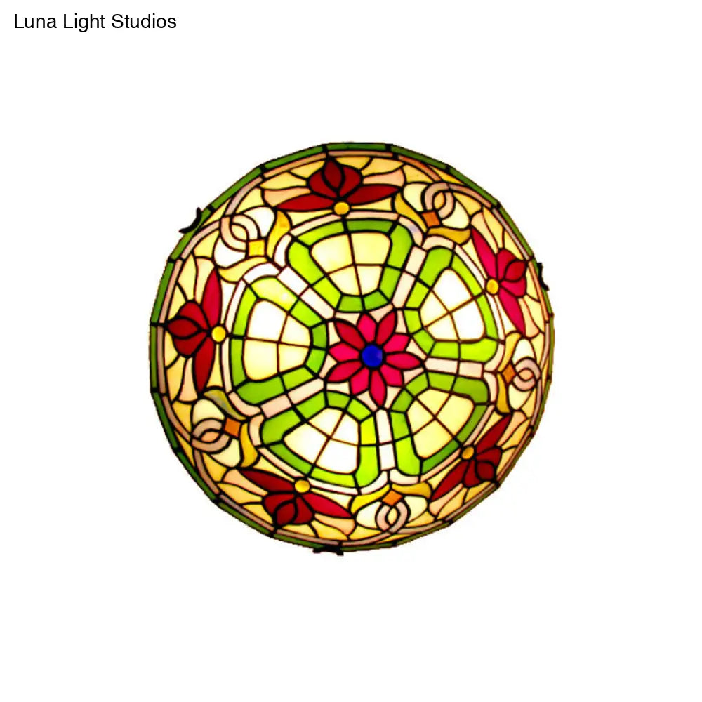 Dragonfly/Floral Stained Glass Flushmount Ceiling Light In Yellow - 3 Bulb Ideal For Living Room