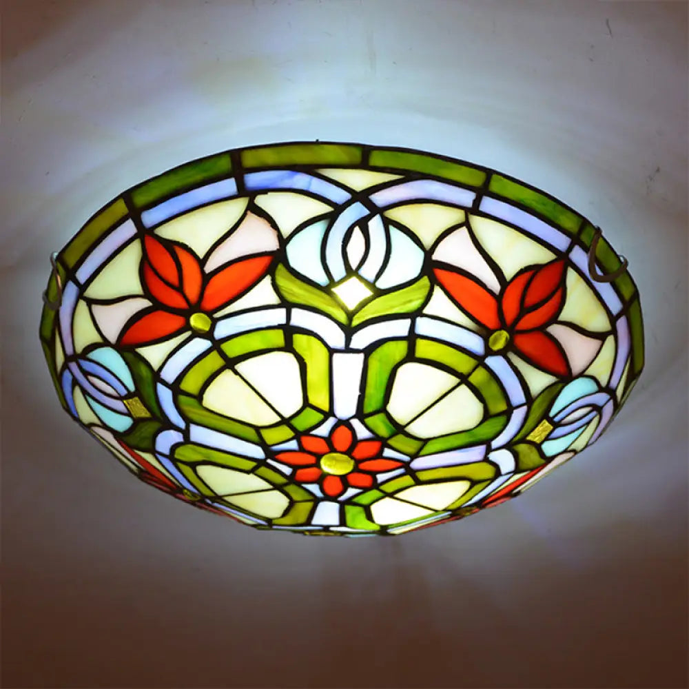 Dragonfly & Floral Stained Glass Lighting Fixture With 3 Bulbs For Living Room Ceiling In Yellow /