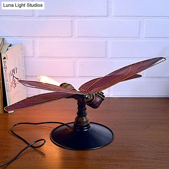 Dragonfly Metal Table Lamp In Weathered Copper - Industrial Style For Kids Bedroom Lighting