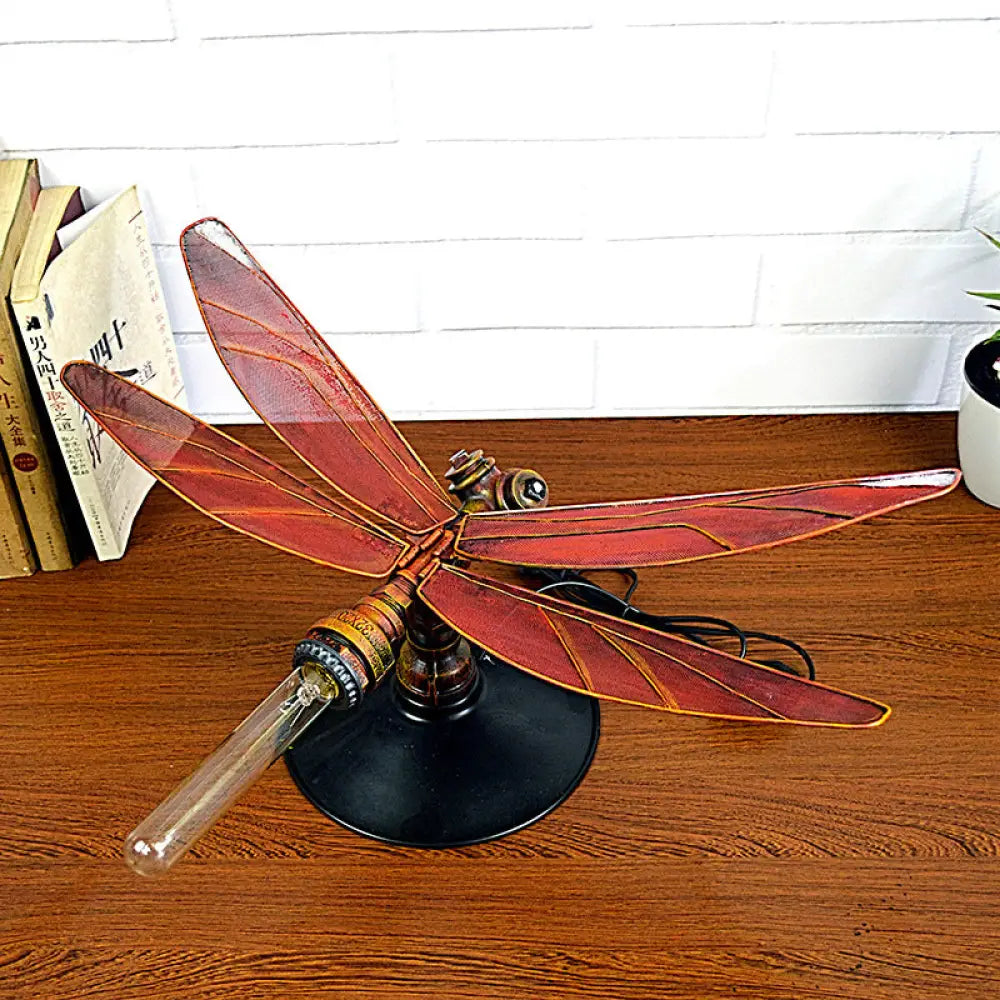 Dragonfly Metal Table Lamp In Weathered Copper - Industrial Style For Kids Bedroom Lighting