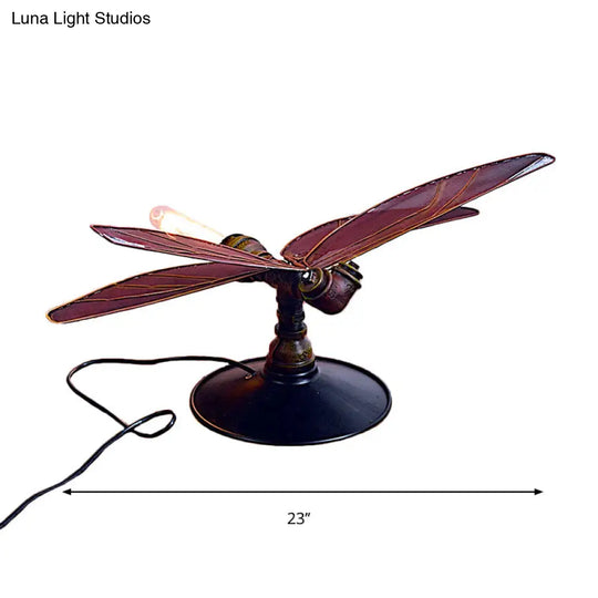 Dragonfly Metal Table Lamp In Weathered Copper - Industrial Style For Kids Bedroom Lighting