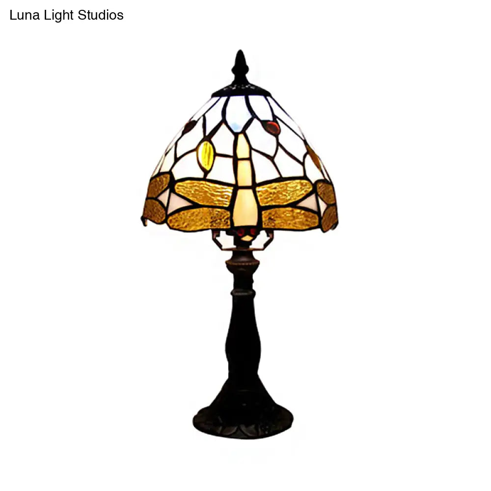 Dragonfly Stained Glass Tiffany Umbrella Desk Light - Brown