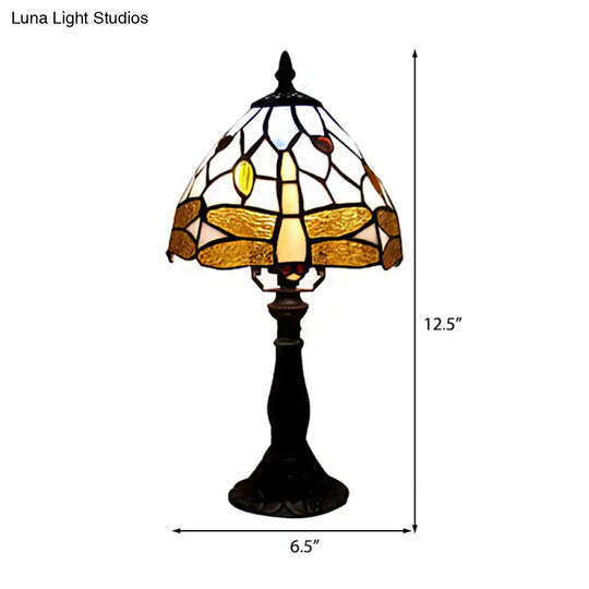 Dragonfly Stained Glass Tiffany Umbrella Desk Light - Brown