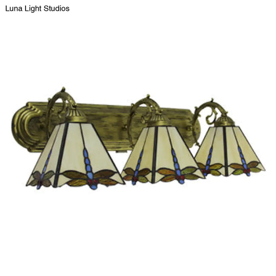 Dragonfly Stained Glass Wall Lights - 3-Light Beige Bathroom Lighting By Mission Lodge