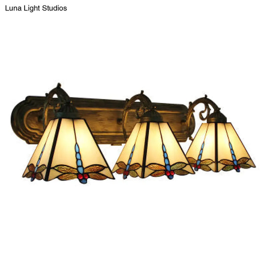 Dragonfly Stained Glass Wall Lights - 3-Light Beige Bathroom Lighting By Mission Lodge