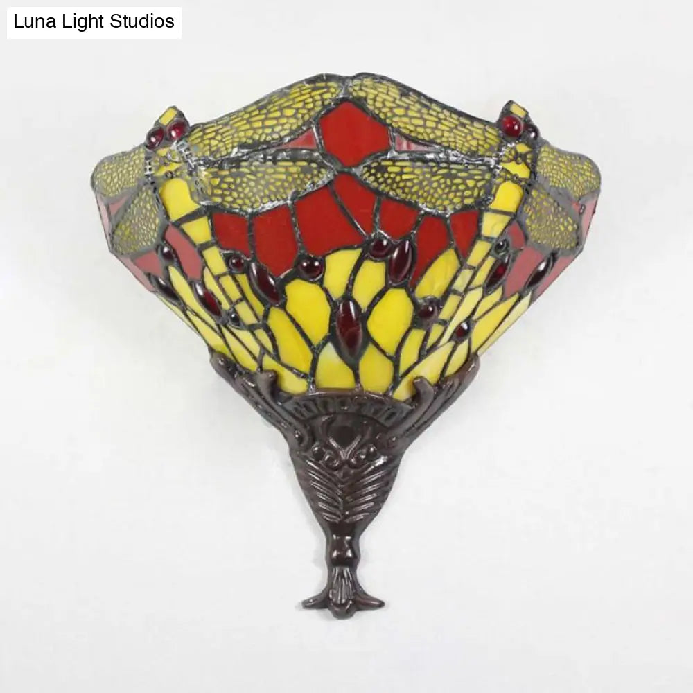 Dragonfly Stained Glass Wall Sconce Lamp - Multicolored Lodge Lighting For Bedrooms