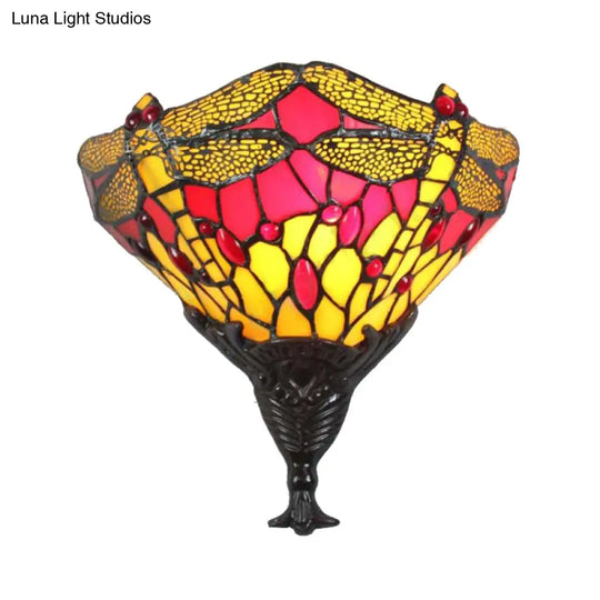 Dragonfly Stained Glass Wall Sconce Lamp - Multicolored Lodge Lighting For Bedrooms