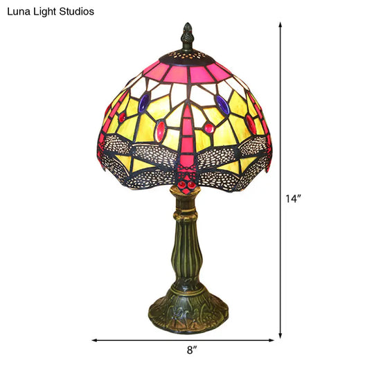 Dragonfly Table Lamp - Retro Stained Glass 1-Light Accent With Antique Bronze Finish For Study Room