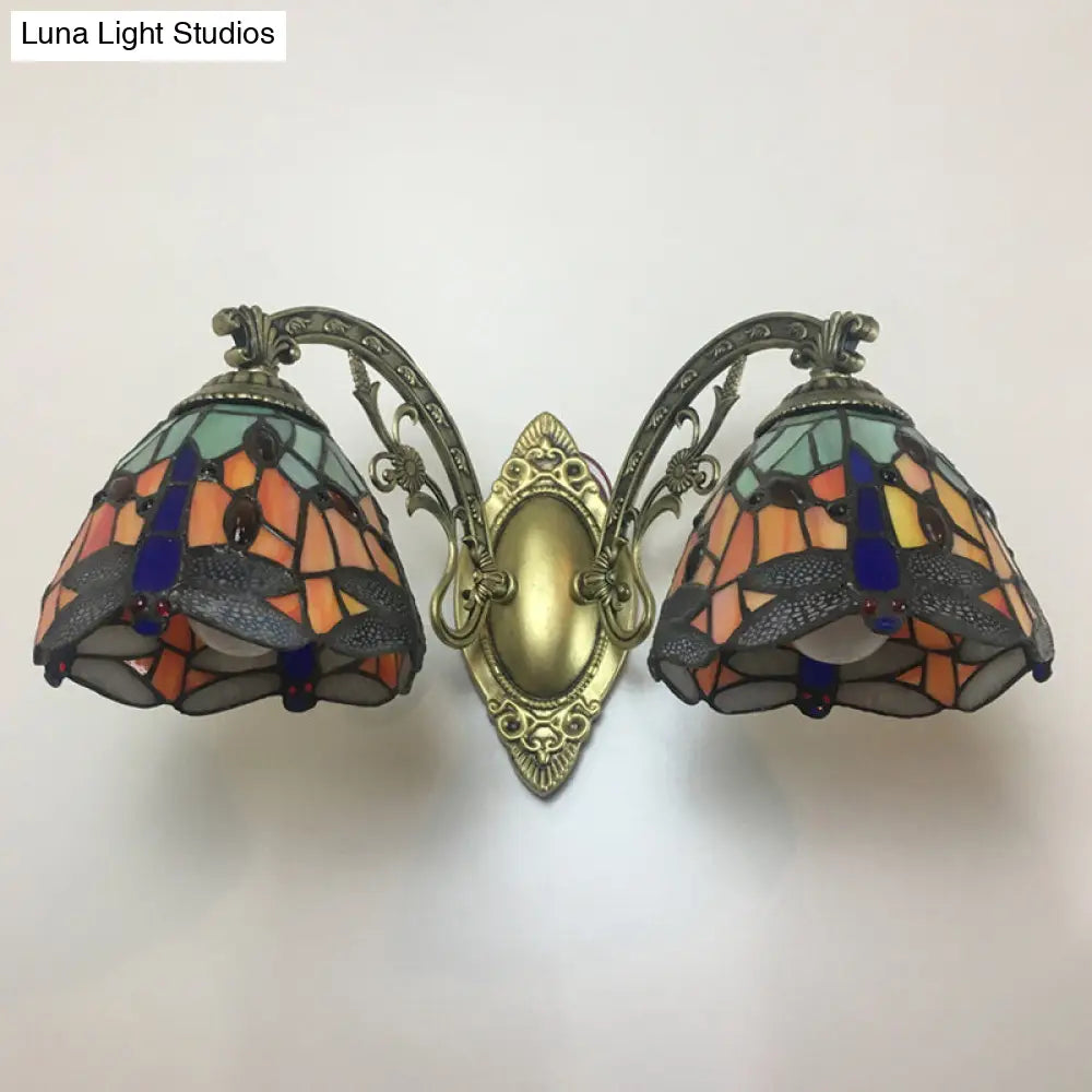 Dragonfly Tiffany Vanity Lamp - Elegant 2-Light Wall Sconce For Mirror Cabinet