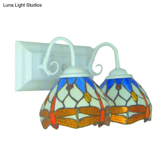 Dragonfly Tiffany Wall Sconce - Stained Glass 2-Bulb Light For Dining Room