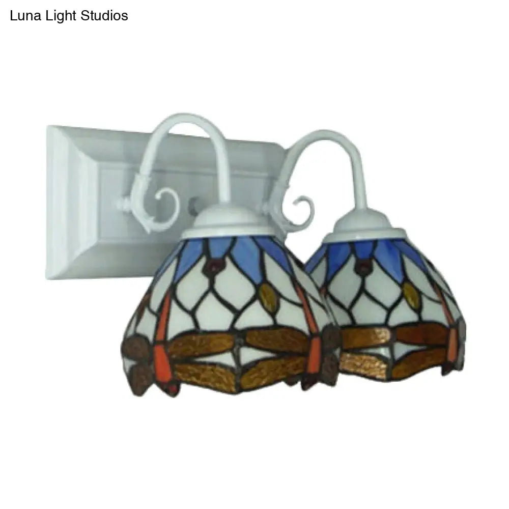 Dragonfly Tiffany Wall Sconce - Stained Glass 2-Bulb Light For Dining Room