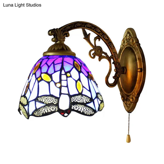 Dragonfly Wall Mount Stained Glass Sconce - Lodge Style Multicolor Light Fixture