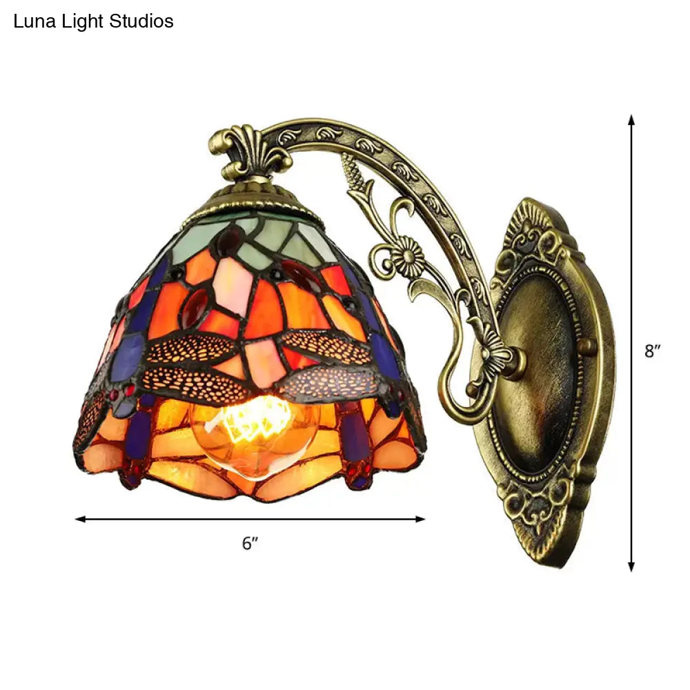 Dragonfly Wall Mount Stained Glass Sconce - Lodge Style Multicolor Light Fixture