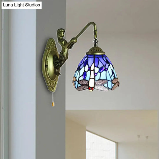 Dragonfly Wall Mount Stained Glass Sconce - Lodge Style Multicolor Light Fixture