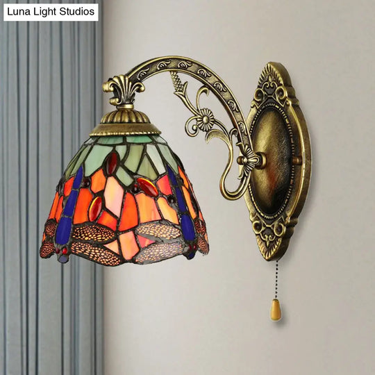 Dragonfly Wall Mount Stained Glass Sconce - Lodge Style Multicolor Light Fixture