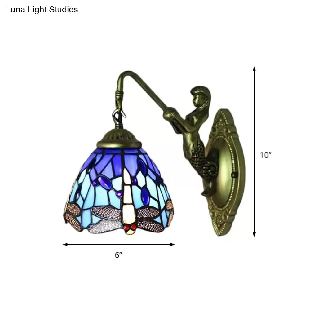 Dragonfly Wall Mount Stained Glass Sconce - Lodge Style Multicolor Light Fixture