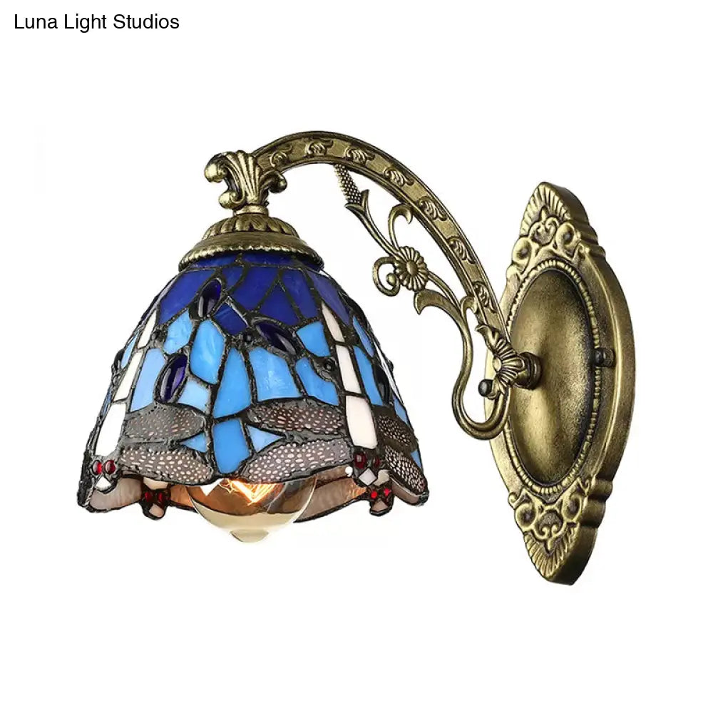 Dragonfly Wall Mount Stained Glass Sconce - Lodge Style Multicolor Light Fixture