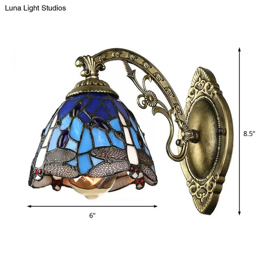 Dragonfly Wall Mount Stained Glass Sconce - Lodge Style Multicolor Light Fixture