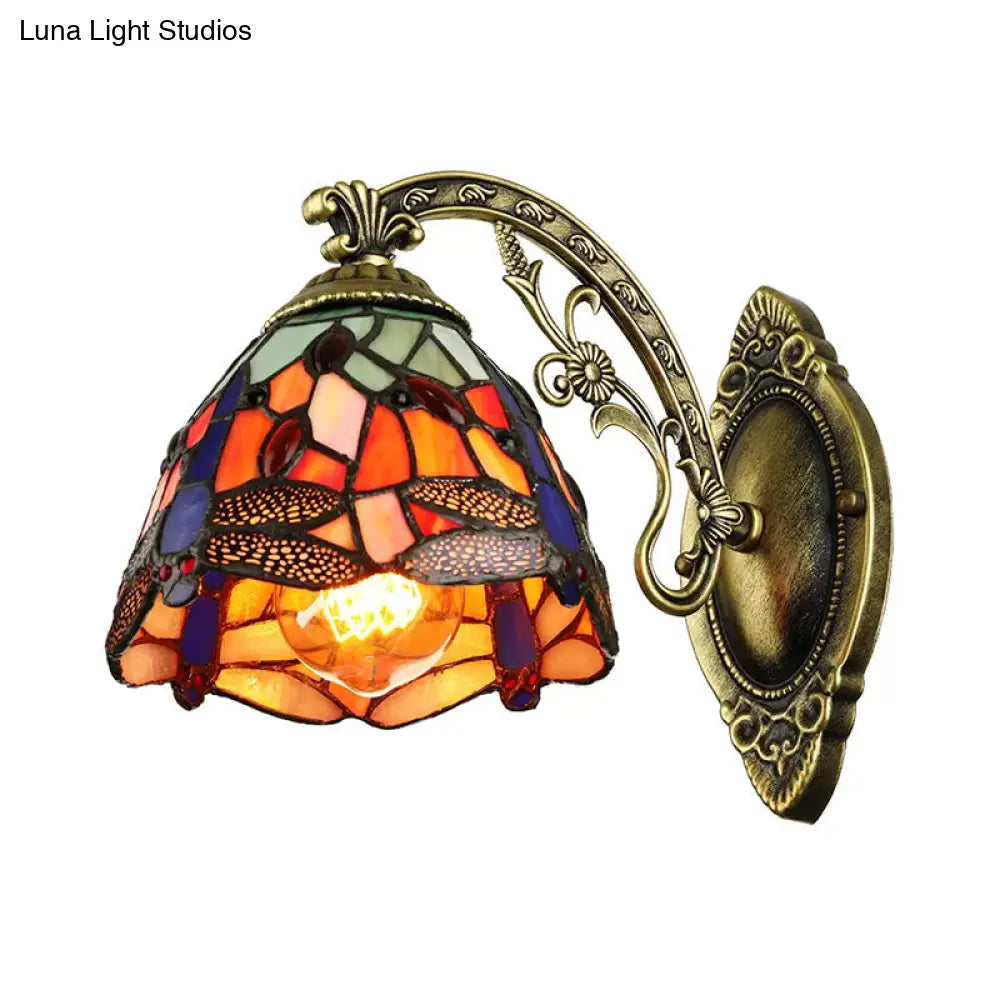 Dragonfly Wall Mount Stained Glass Sconce - Lodge Style Multicolor Light Fixture