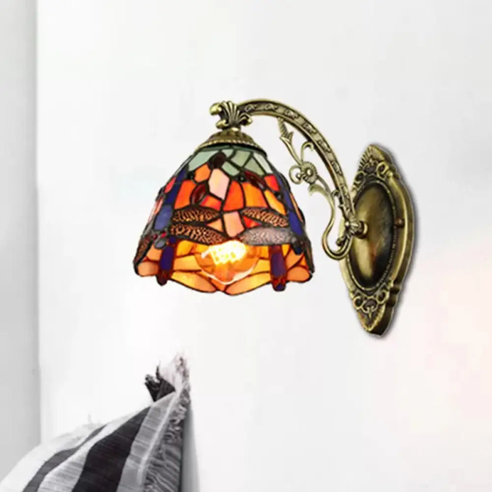 Dragonfly Wall Mount Stained Glass Sconce - Lodge Style Multicolor Light Fixture Orange / No Switch