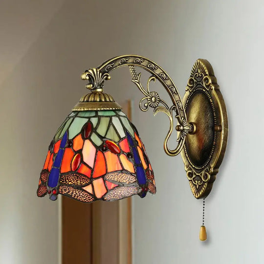 Dragonfly Wall Mount Stained Glass Sconce - Lodge Style Multicolor Light Fixture Orange / With