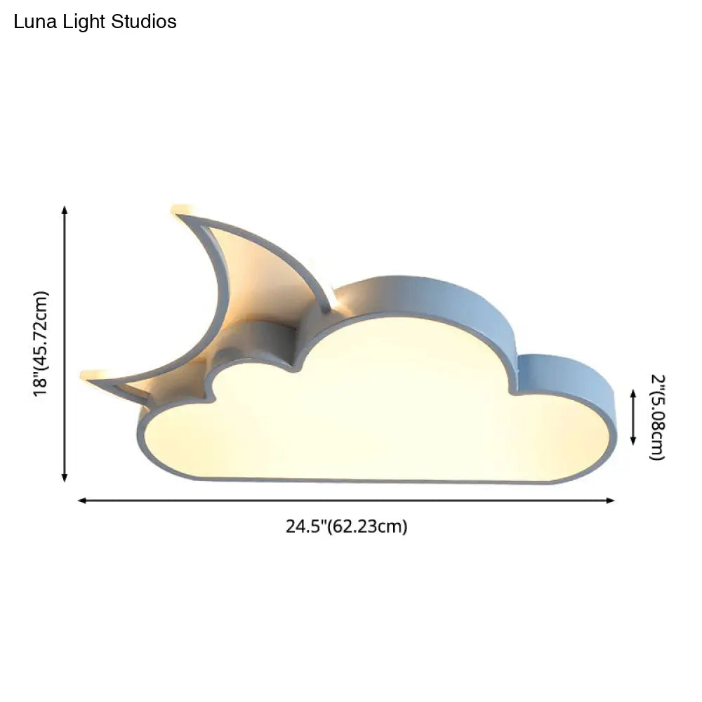 Dreamy Bedroom Glow: Nordic Led Cloud And Moon Metal Flush Mount Ceiling Light