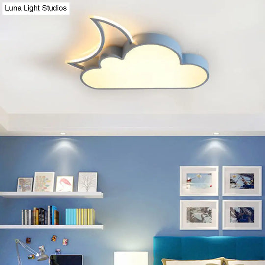 Dreamy Bedroom Glow: Nordic Led Cloud And Moon Metal Flush Mount Ceiling Light