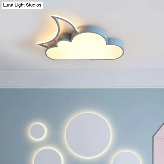 Dreamy Bedroom Glow: Nordic Led Cloud And Moon Metal Flush Mount Ceiling Light