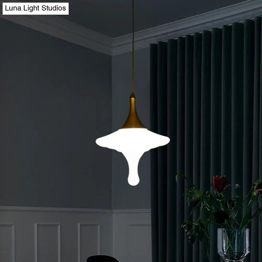 Droplet Dining Table Suspension Pendant: Cream Matte Glass Minimalist Ceiling Light In Gold