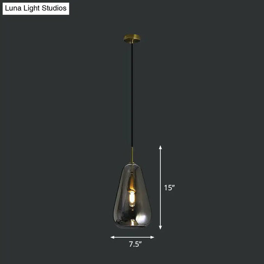 Droplet Glass Pendant Light - Open-Kitchen 1-Head Simplicity Pendulum In Brass Smoke Gray