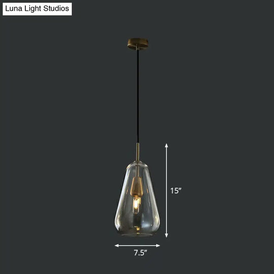 Droplet Glass Pendant Light - Open-Kitchen 1-Head Simplicity Pendulum In Brass Cognac