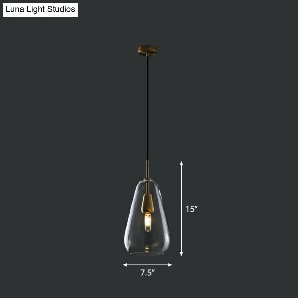 Droplet Glass Pendant Light - Open-Kitchen 1-Head Simplicity Pendulum In Brass Clear