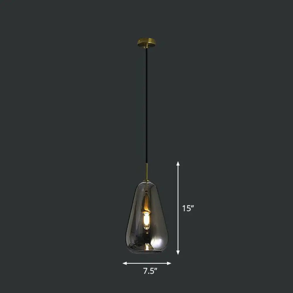 Droplet Pendant Light - Open-Kitchen Glass Simplicity Design In Brass Smoke Gray