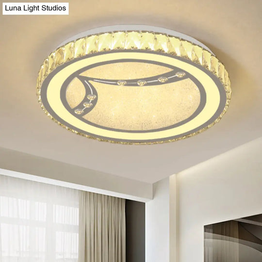 Drum Ceiling Lamp With Crystal Bead Deco - Minimalist Acrylic Led Flush Mount Fixture Chrome Finish