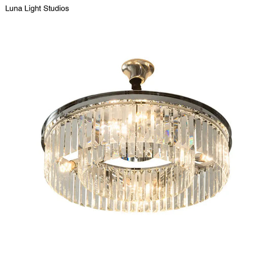 Drum Crystal Block Chandelier Pendant Light - Sleek Style 4/8 Lights Chrome Finish 18’’/23’’ Wide