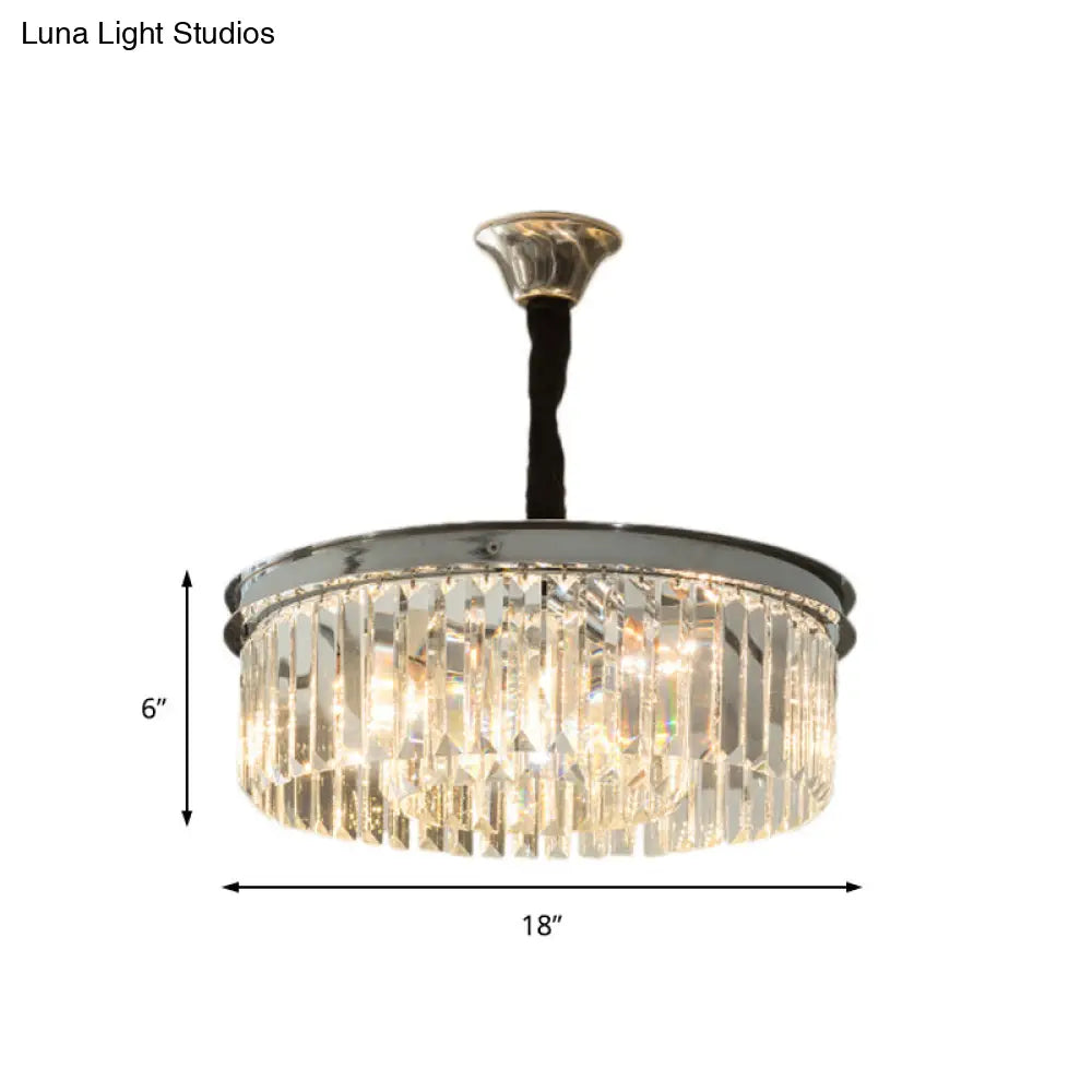 Crystal Block Drum Chandelier Pendant Light - Elegant & Modern Style With 4/8 Lights In Chrome 18/23